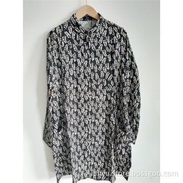 Ladies Printed Long-Sleeved Shirts With Standing Collar